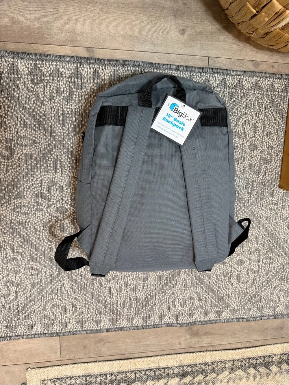 New Kids Gray Everyday Backpack 15” Classic Zip Book Bag with Front Zip Pocket
